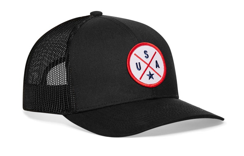 HAKA United States Black Trucker Hat â€“ R,W,B USA Mesh Snapback Cap for Men, Women & Golf, Country X Design Baseball Dad Hat - Image 1